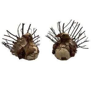 Vintage Handmade Set Rustic Turkey Figurines Bark Pinecone Folk Art Thanksgiving
